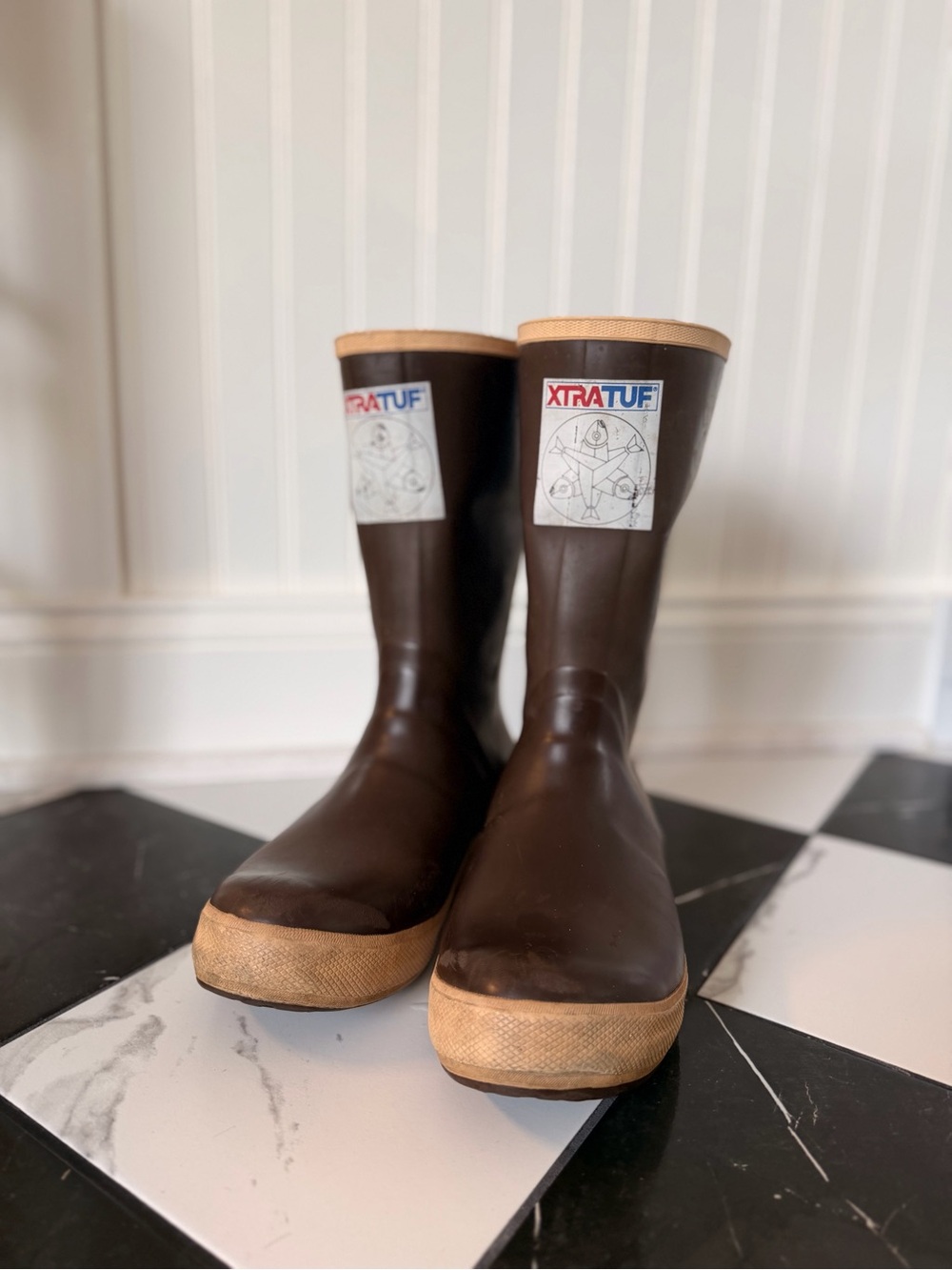 XTRATUF x Salmon Sisters Legacy Rain Boots Brown Fish Print Size 10